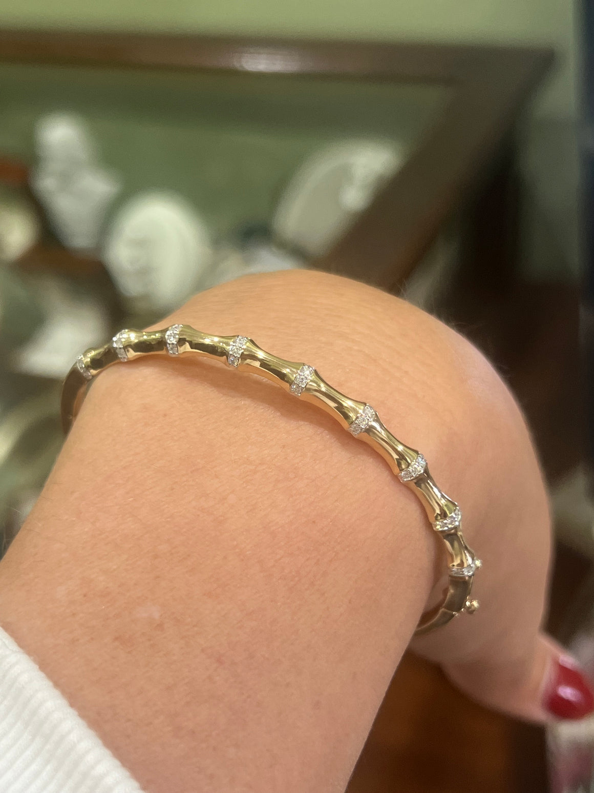 Diamond Bamboo Bangle in 9ct Yellow Gold