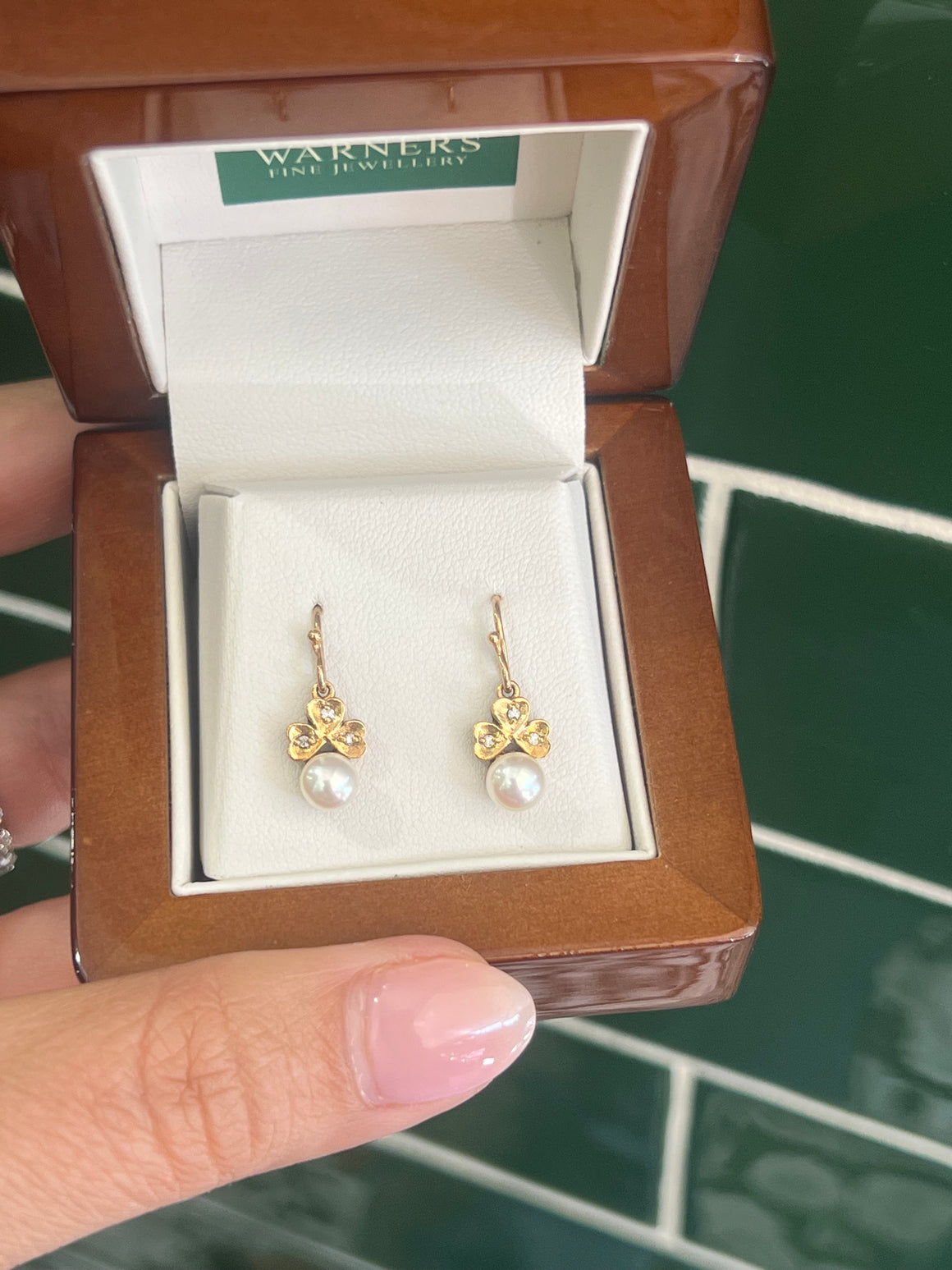 Pearl and Diamond Drops in 9ct Yellow Gold