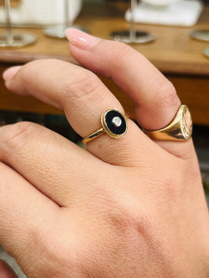 Onyx and Diamond Ring in 9ct Yellow Gold