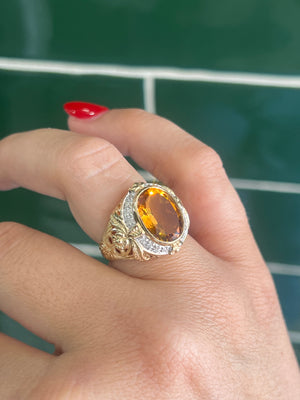 Citrine and Diamond Ring in 9ct Yellow Gold