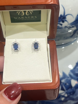 Sapphire Diamond Studs in 18ct White Gold