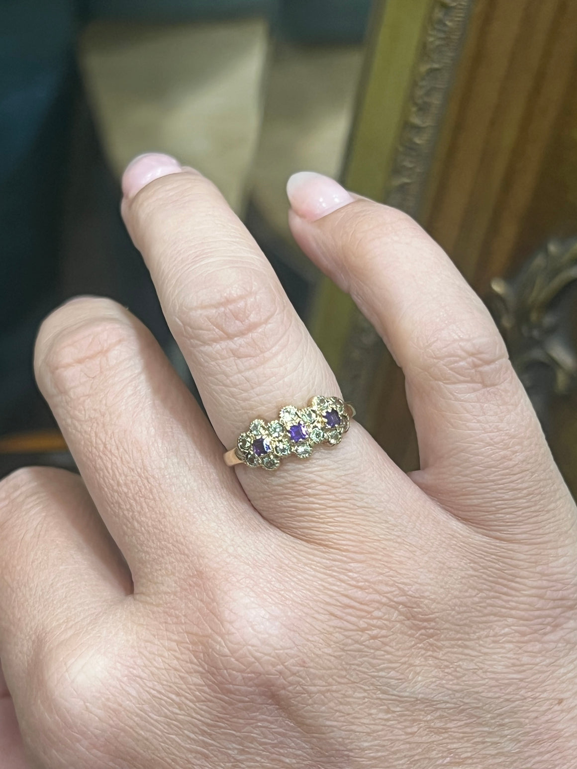 Peridot and Amethyst Ring 9ct Yellow Gold