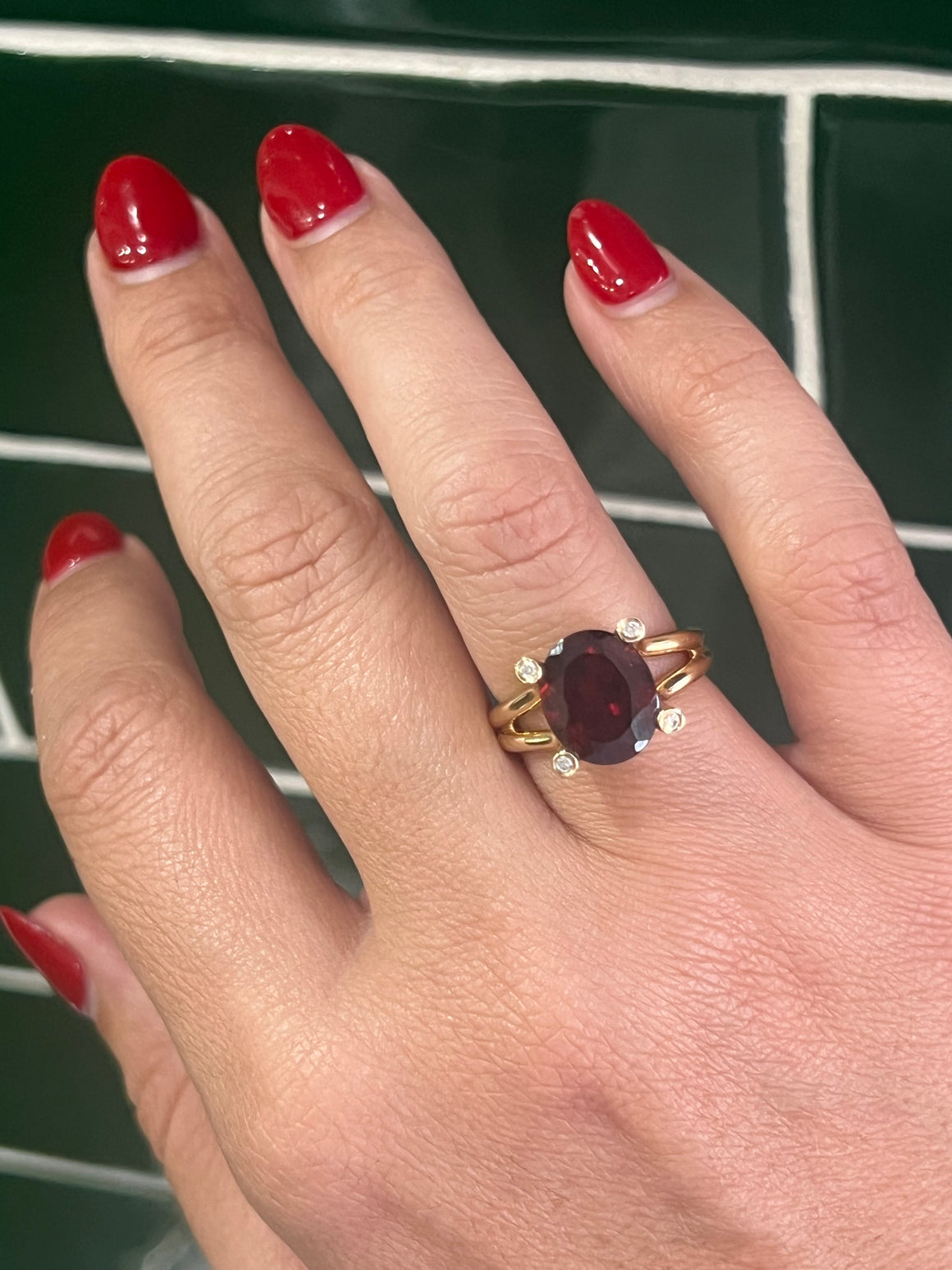 Garnet and Diamond Ring in 9ct Yellow Gold