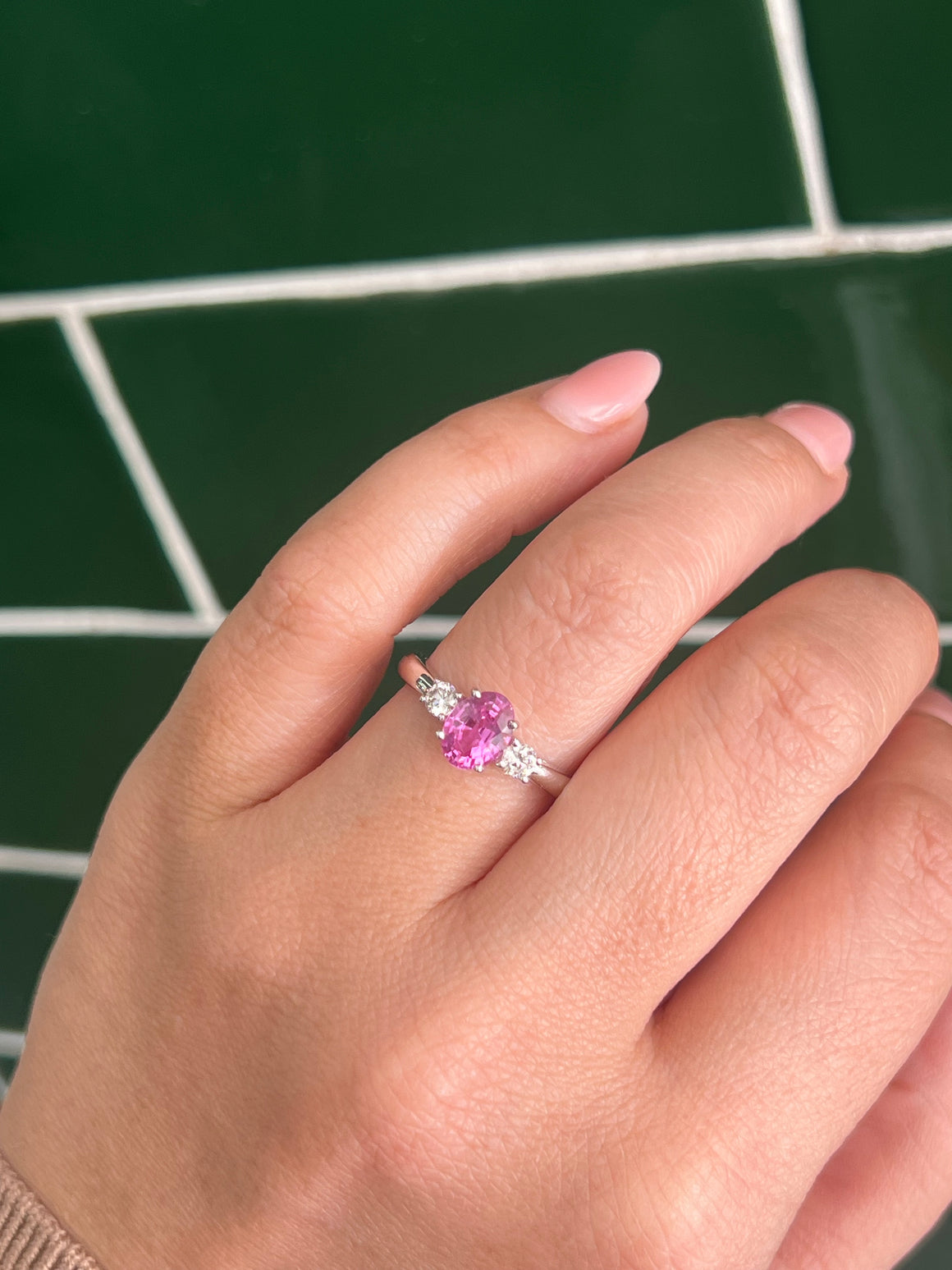 Pink Sapphire and Diamond Ring in 18ct White Gold