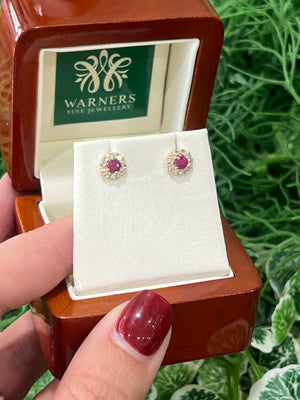 Ruby and Diamond Studs in 9ct Yellow Gold