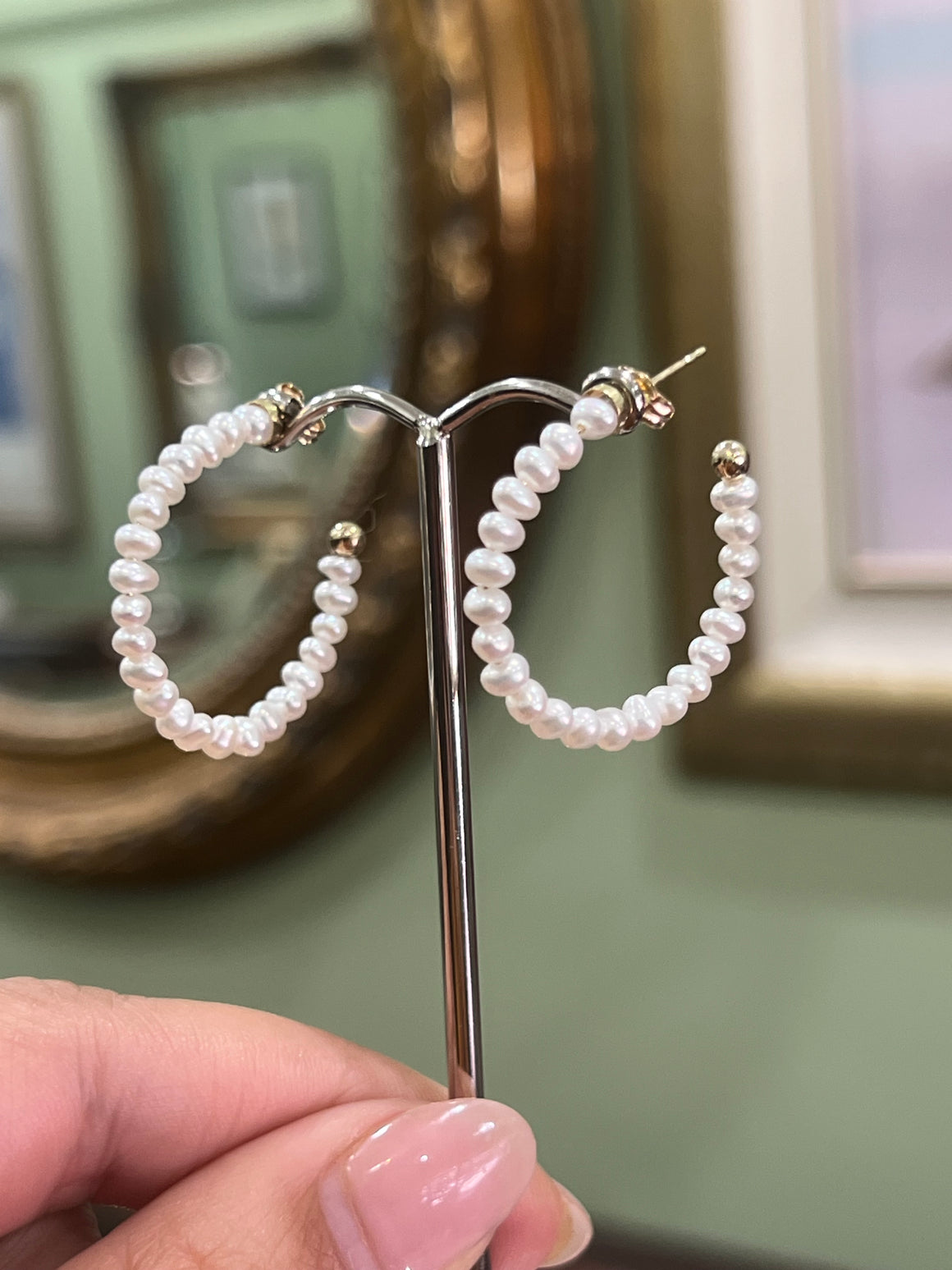 Pearl Hoops in 9ct Yellow Gold Huggies