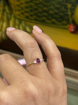 Rhodalite Garnet and Diamond Ring in 9ct Yellow Gold