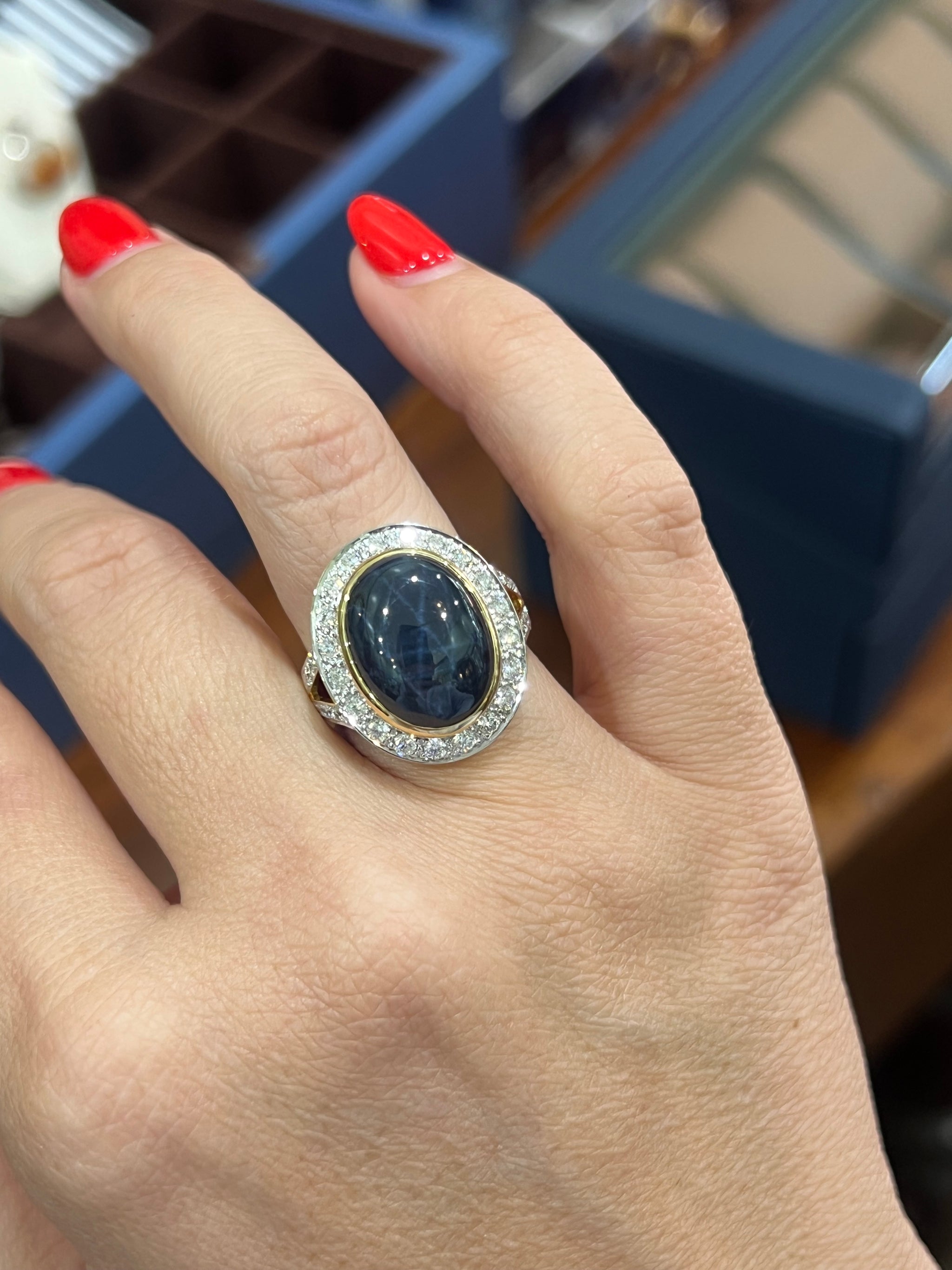 Star Sapphire and Diamond Ring in 18ct Yellow Gold