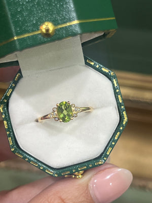 Peridot and Diamond Ring in 9ct Yellow Gold