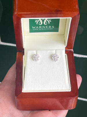 Diamond Daisy Stud Earrings in 18ct White Gold - 0.75ct