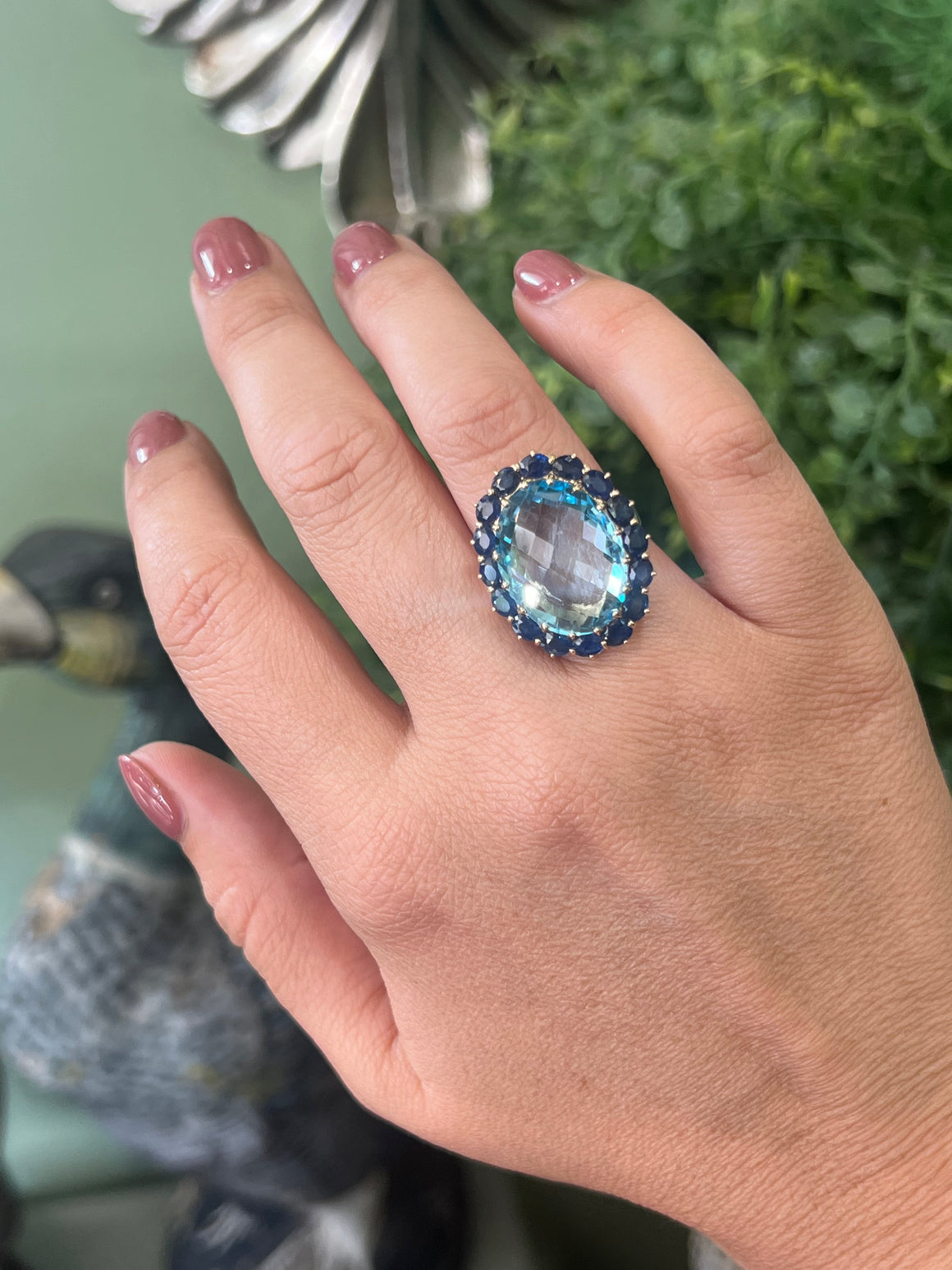 Blue Topaz and Sapphire Cocktail Ring in 9ct Yellow Gold