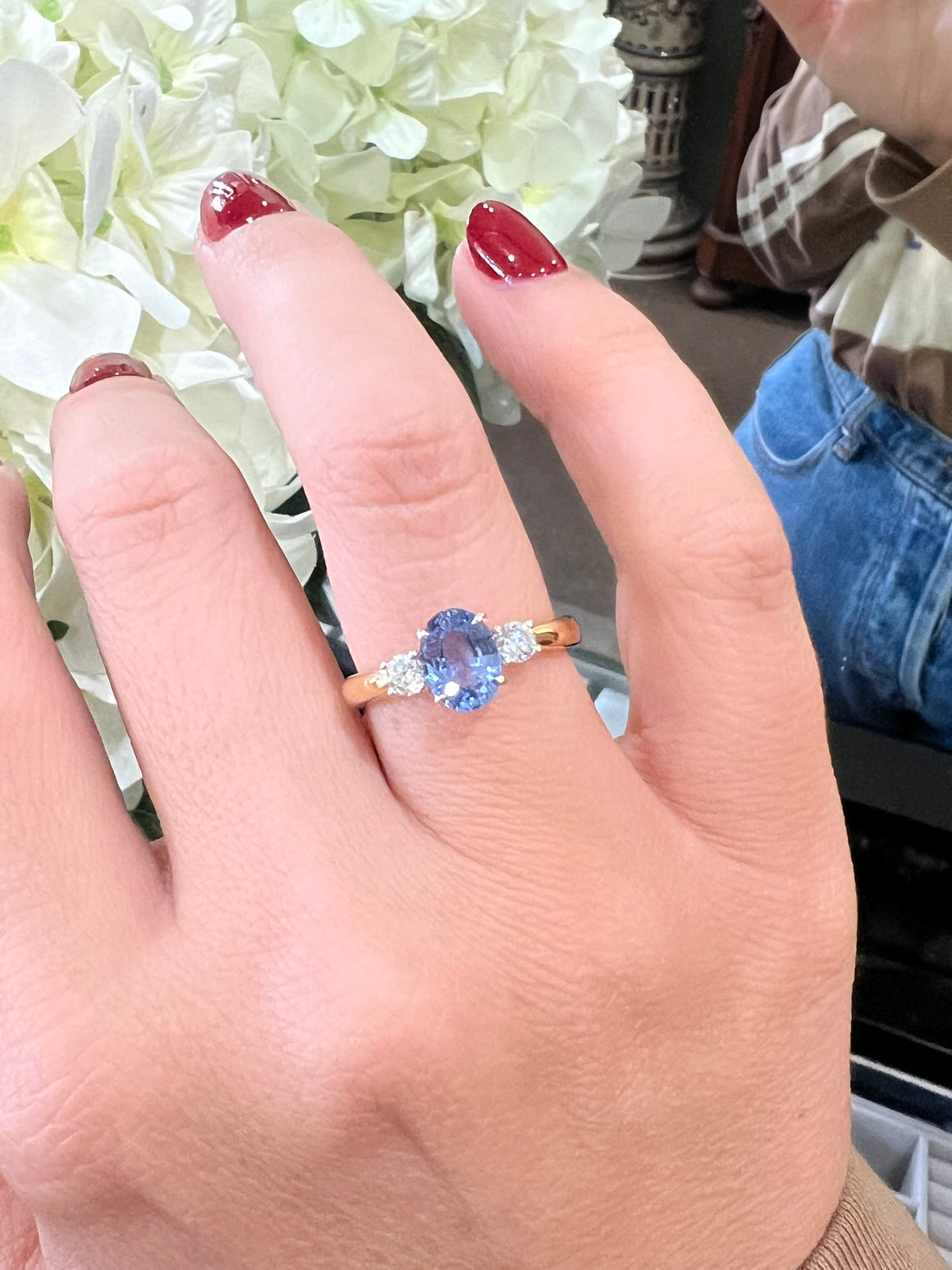 Ceylon Sapphire and Diamond Trilogy Ring in 18ct