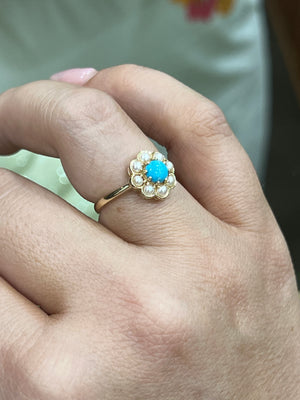 Pearl and Turquoise Ring in 9ct Yellow Gold