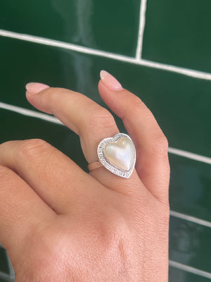 Mabe Heart Pearl and Diamond Ring in 9ct White Gold