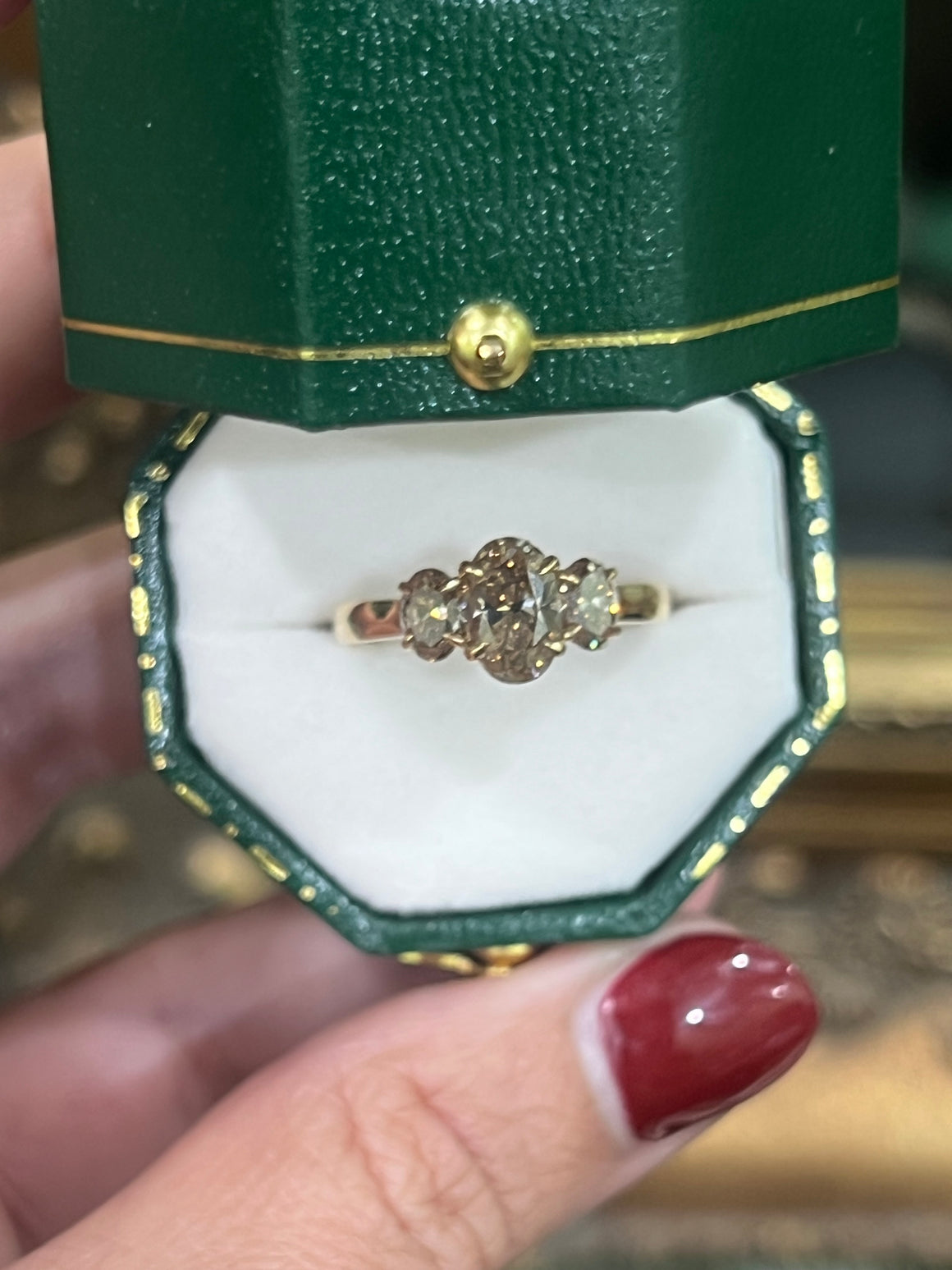 Champagne Diamond Trilogy Ring in 18ct Yellow Gold