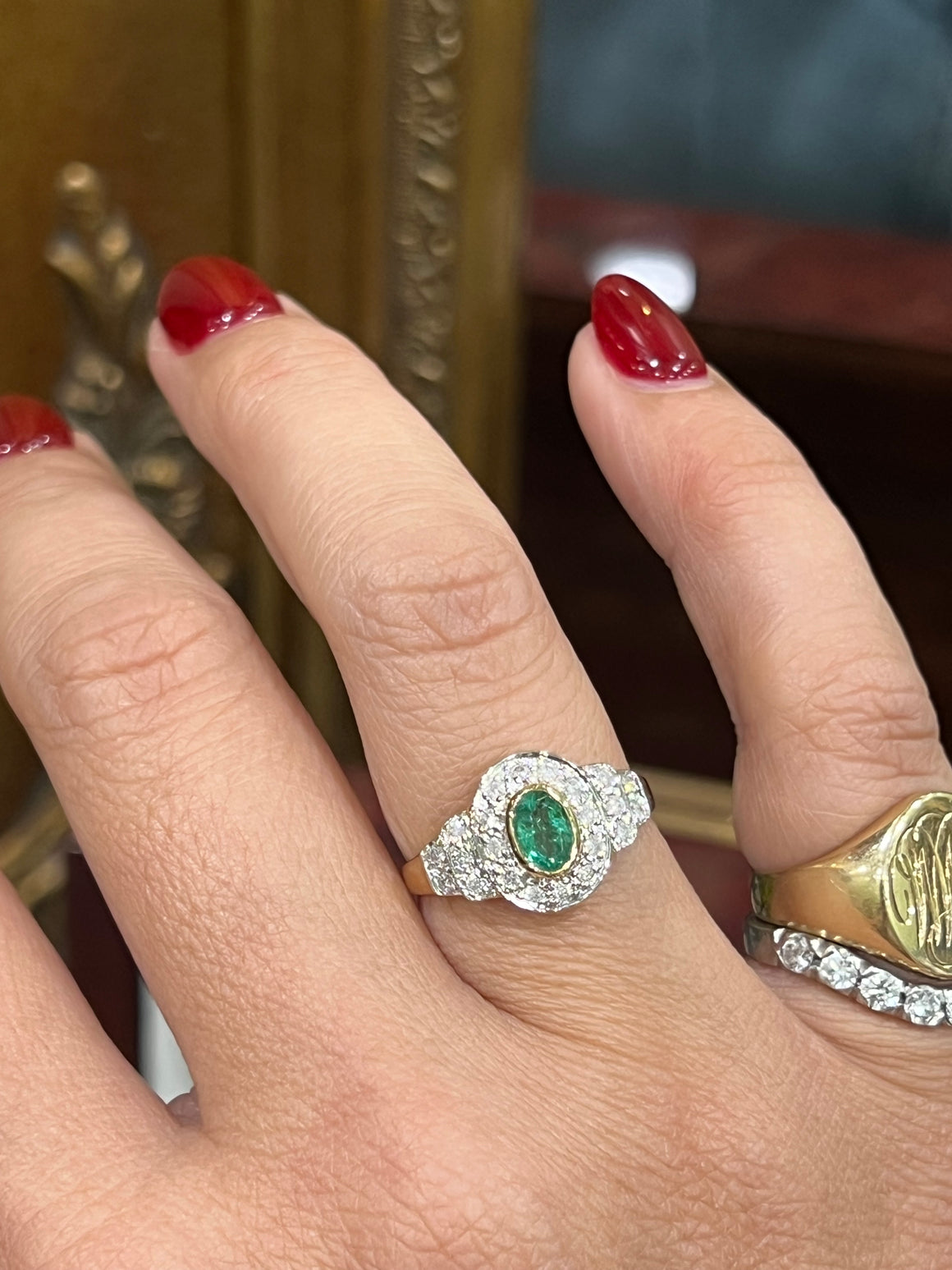 Emerald and Diamond in 9ct Yellow gold