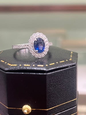 Ceylon Sapphire and Diamond Ring in 18ct White Gold