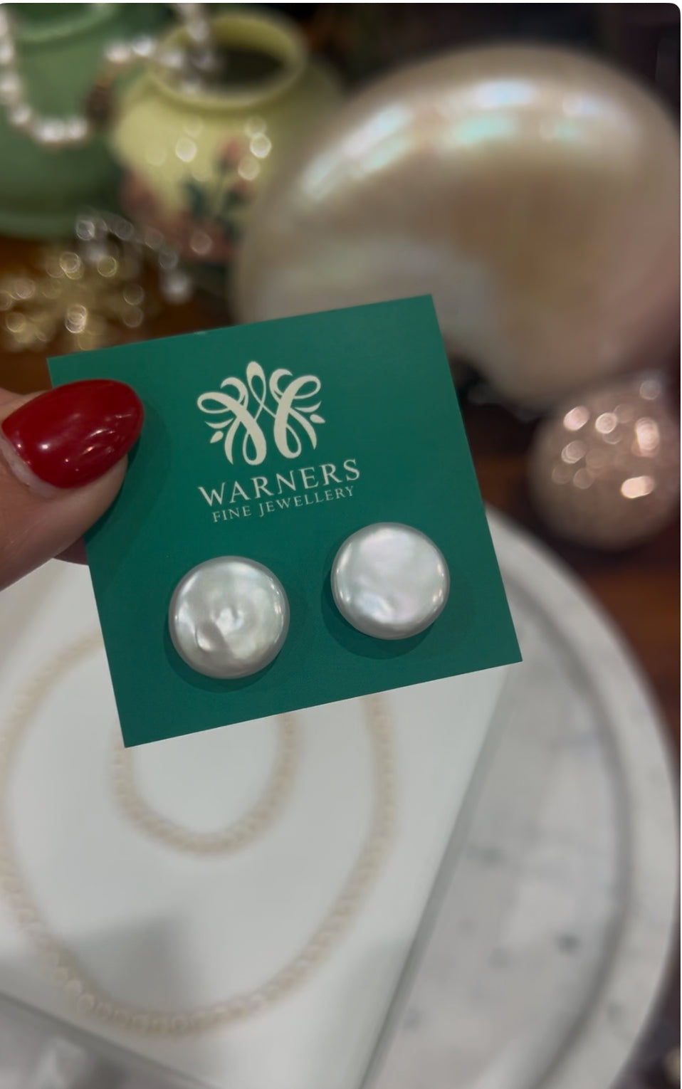 Round Coin Pearl Studs in Sterling Silver.