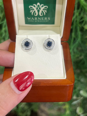 Australian Sapphire and Diamond Studs in 18ct White Gold