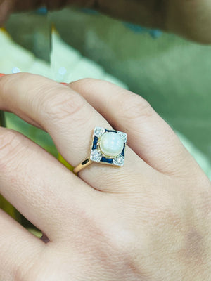 Pearl, Sapphire and Diamond Ring in 9ct Yellow Gold