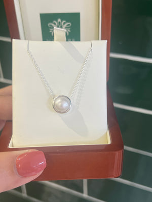 Floating Mabe Pearl Necklace in Sterling Silver