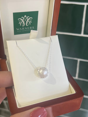 Floating Mabe Pearl Necklace in Sterling Silver
