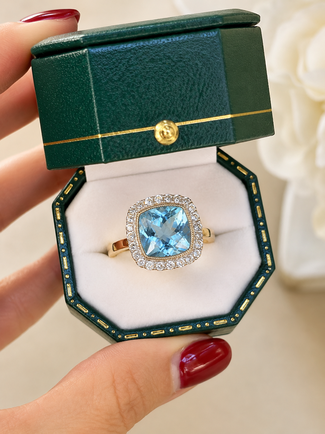 Sky Blue Topaz and Diamond Ring in 9ct Yellow Gold