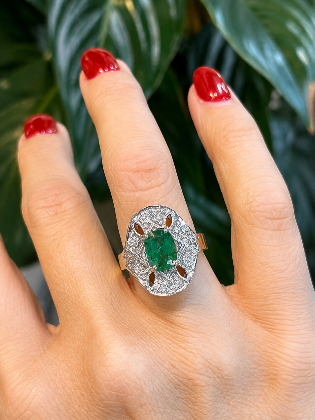 Emerald and Diamond Ring in 18ct Yellow and White Gold