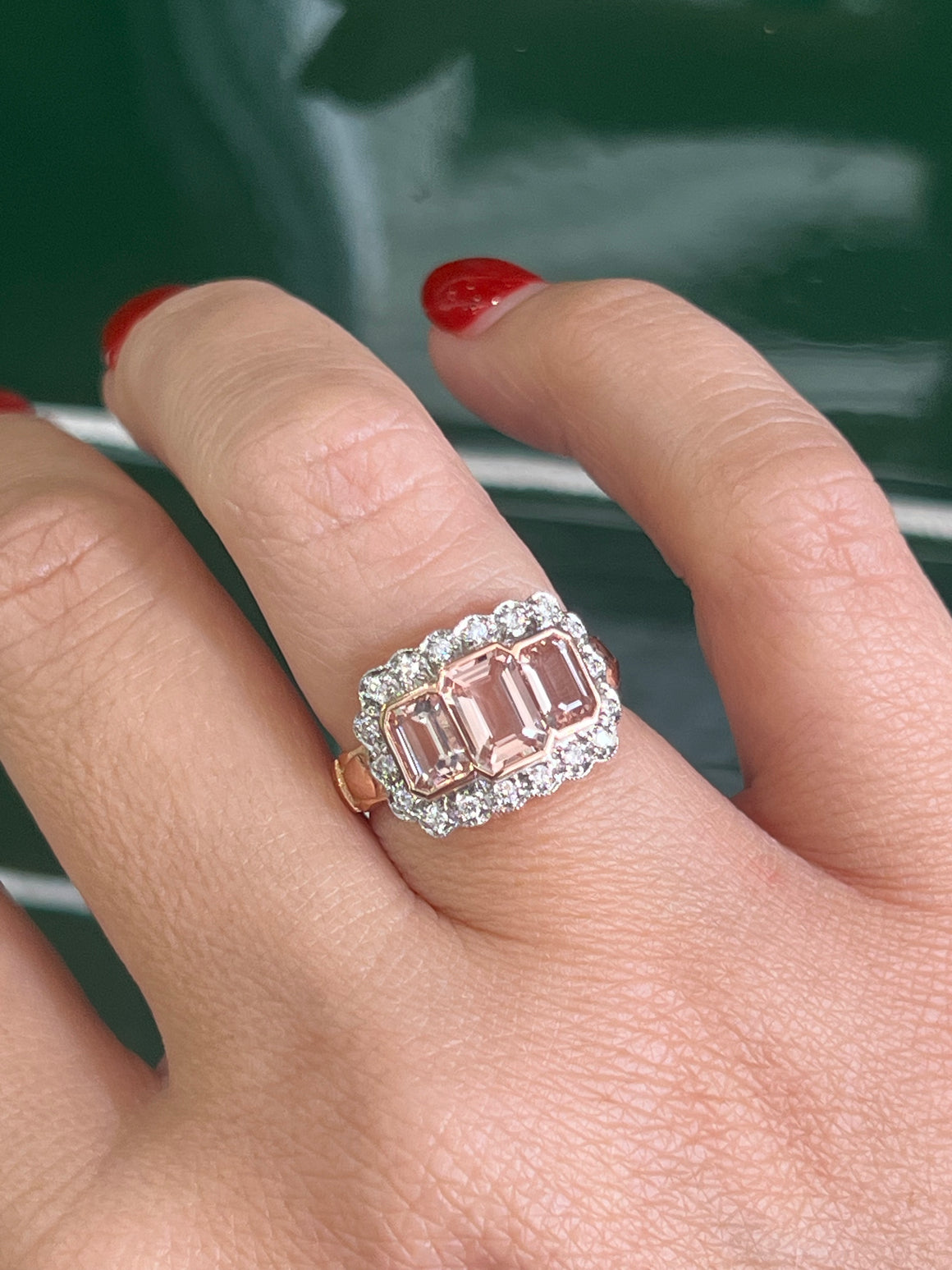 Morganite and Diamond Ring in 18ct Rose Gold