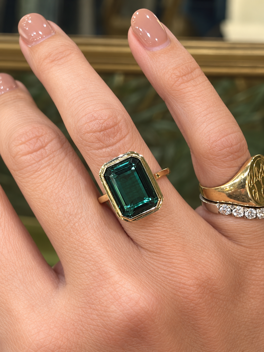 Green Quartz Cocktail Ring in 9ct Yellow Gold