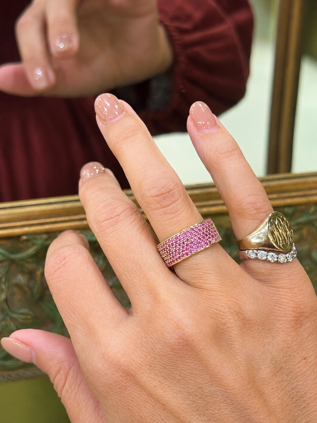 Pink Sapphire Pavé Ring in 9ct Yellow Gold