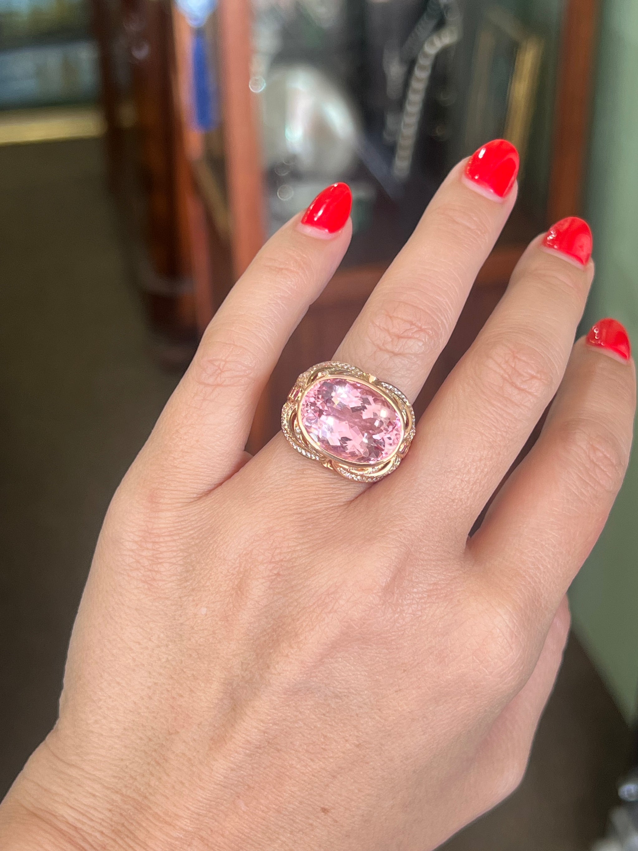 Morganite, Ruby and Diamond Ring in 18ct Rose Gold