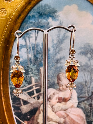 Citrine and Seed Pearl Earrings in 9ct Yellow Gold