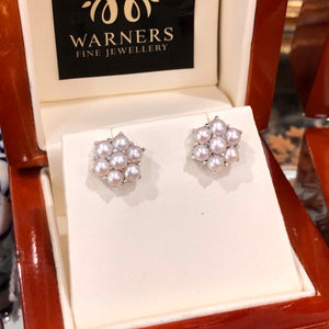 Pearl Daisy Studs in 9ct white gold