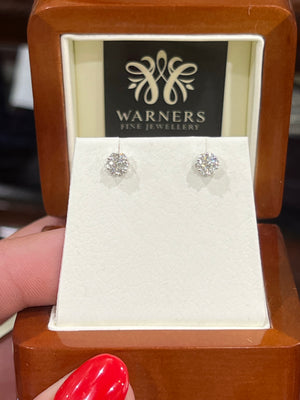 Small Cluster Diamond Studs in 9ct White Gold