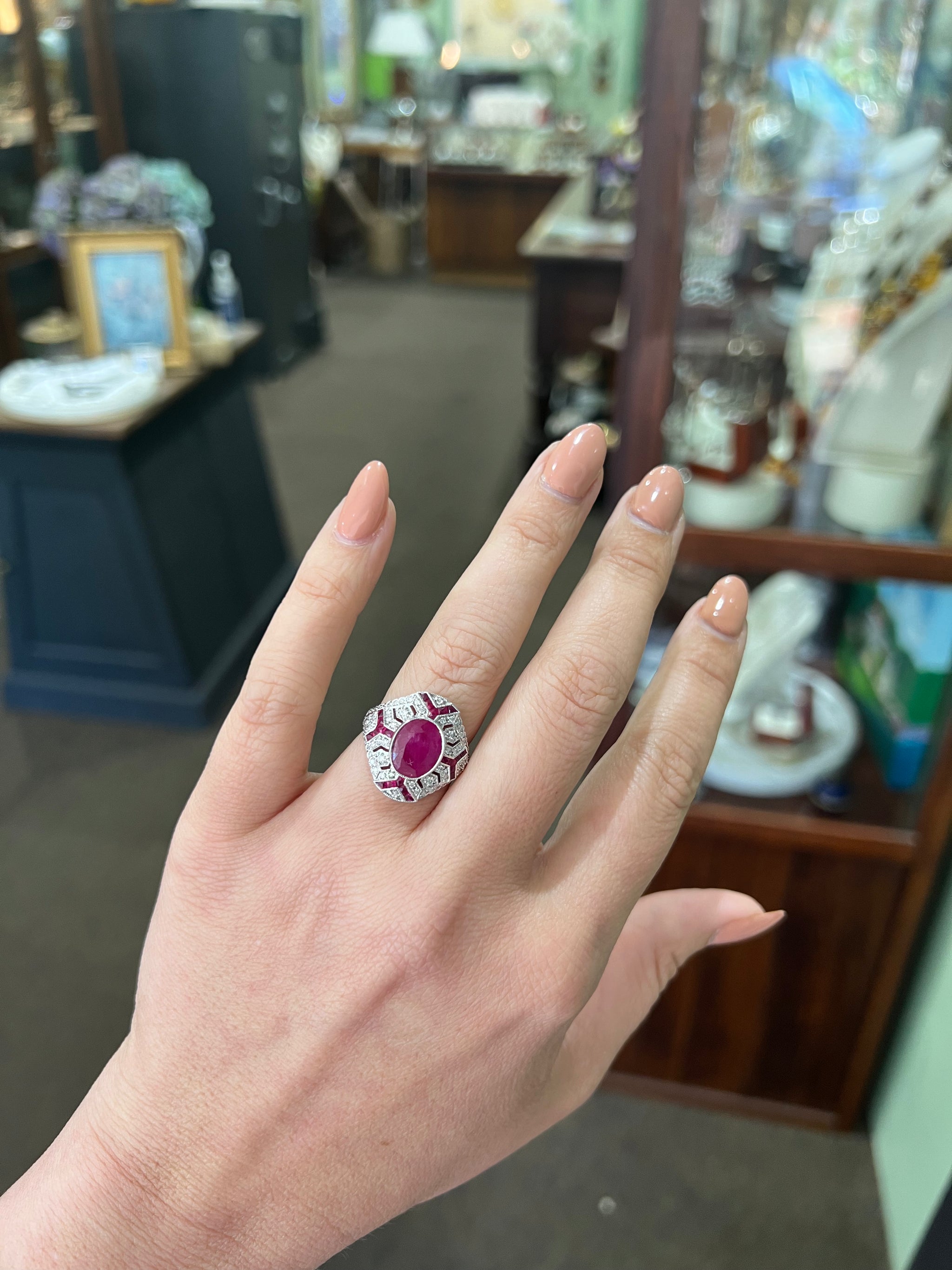 Ruby ring surrounded by diamonds deals