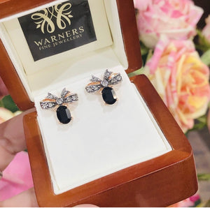 Onyx and Marcasite Bow Studs