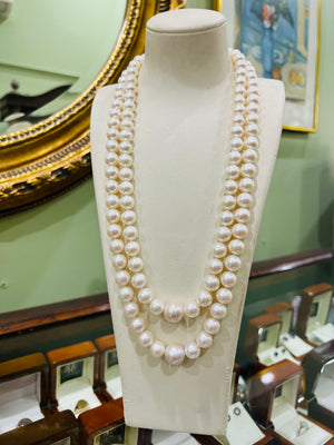 Double Pearl Strand with Diamond Clasp
