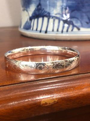 Solid Engraved Sterling Silver Bangle