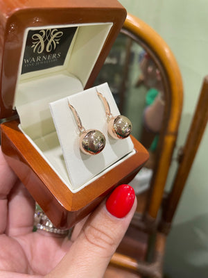Gold Ball Swan Hook Earrings 12mm in 9ct Rose Gold