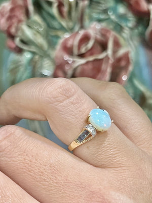 Opal, Sapphire and Diamond ring in 9ct yellow gold