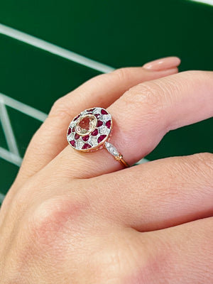 Morganite, Ruby and Diamond Ring in 18ct Rose Gold