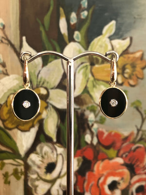 Onyx (oval) and Diamond Earrings in 9ct yellow gold