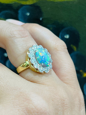 Australian Opal and Diamond Ring in Platinum and 18ct Yellow Gold