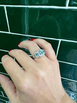 Aquamarine and Diamond Ring in Platinum