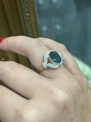 London Blue Topaz and Diamond Ring in 18ct Yellow Gold