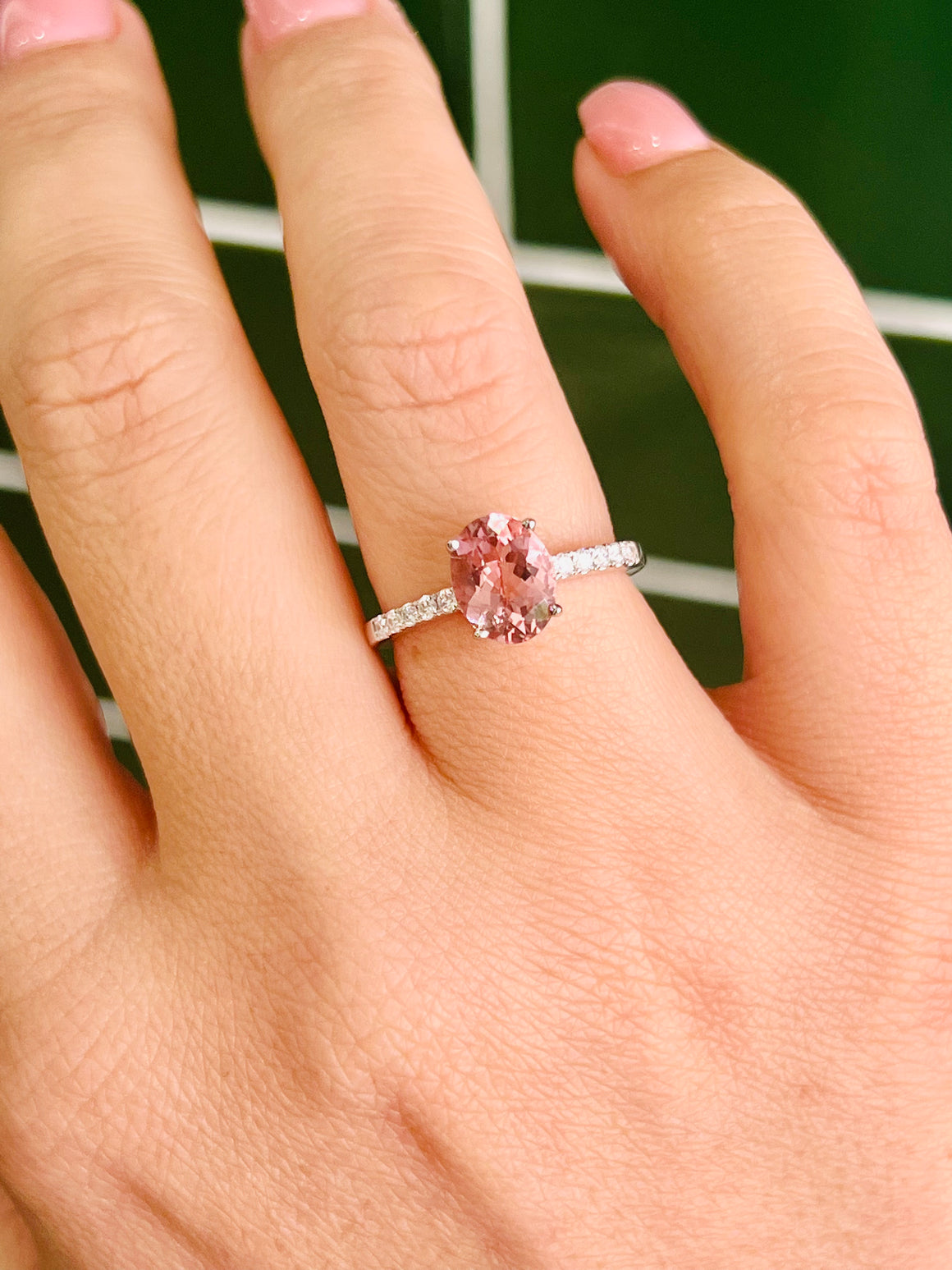 Morganite and Diamond Ring in 18ct White Gold