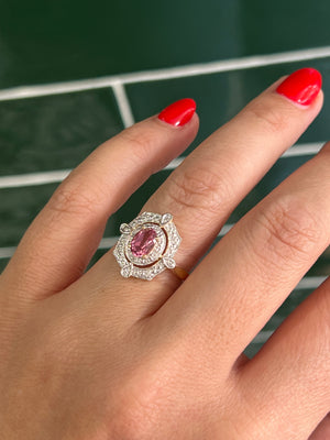 Pink Sapphire and Diamond Ring in 9ct Yellow Gold