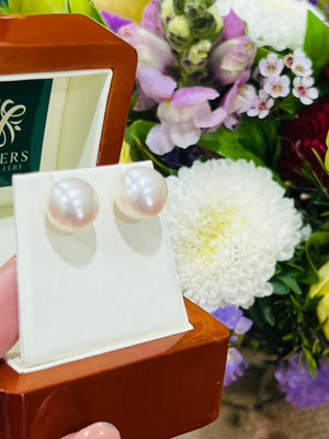 Round Pearl Studs - 12mm - Yellow Gold