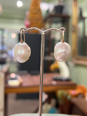 Baroque Pearl Swan Hook Earrings in 9ct Gold